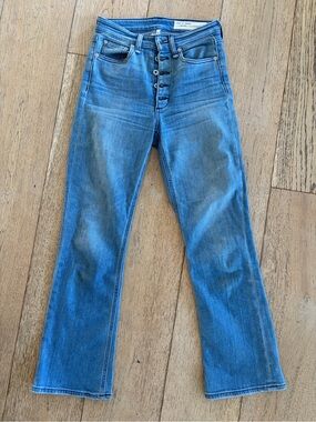 rag & bone Medium Blue Flare Jeans with Button-Fly